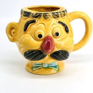 VTG MCM PACIFIC STONEWARE YELLOW MUSTACHE MAN CERAMIC NOVELTY COFFEE MUG - Picture 1 of 11