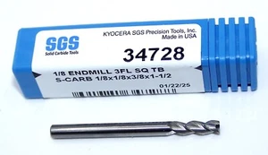 1/8" (.1250") Carbide End Mill 3 Flute  Aluminum Kyocera SGS S-CARB 34728  - Picture 1 of 5