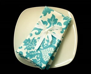 New! Set of 4 Cecilia Coastal Blue Damask Print Napkins 18" x 18" 100% Cotton - Picture 1 of 3