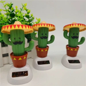 Cute Solar Powered Bobble Head Dancing Toy Car Dashboard Ornament Cactus - Picture 1 of 9