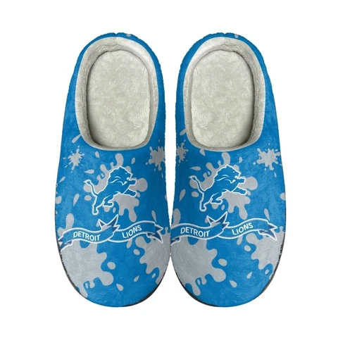 Detroit Lions Fleece Slippers Unisex Indoor Non-Slip Winter House Shoes Gift Cover