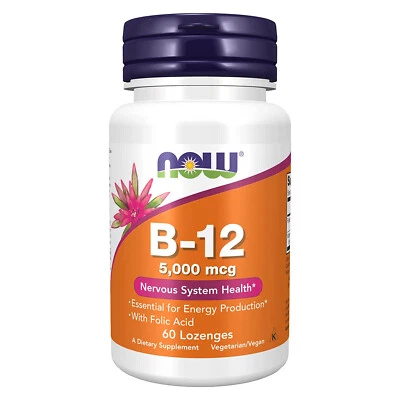 60 pastilhas NOW FOODS vitamina B-12 5000mcg - Imagem 1 de 4