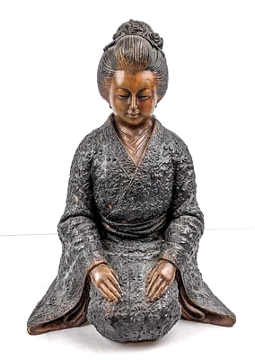 Antigua estatua samurai de dama de bronce japonesa del siglo XIX-XX impresionante detalle Foto 1 de 4