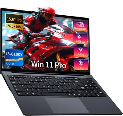 PC Portatile 15.6 Pollici, Win 11 Notebook Core I3-8100Y CPU, Notebook 16GB RAM  - Immagine 1 di 4