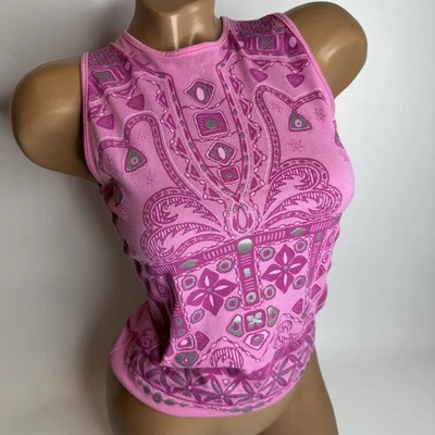 Morgan De Toi Y2K Pink Tribal Metallic Tank Top XS Graphic France Clubwear Rare - Image 1 of 4