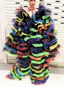 Da NeeNa C004X Organza Drag Gay Pride Parade Prom Seaweed Ruffle Jacket Coat - Picture 1 of 5