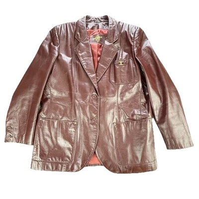 Chaqueta Blazer De Colección Etienne Aigner Años 70 Para Mujer Sangre de Buey Borgoña Cuero Talla Grande Foto 1 de 4