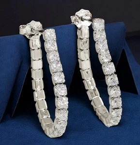 Silver Hoop Tennis Earrings 925 Sterling Silver Polished Finish 2mm Width BOXED - Picture 1 of 11