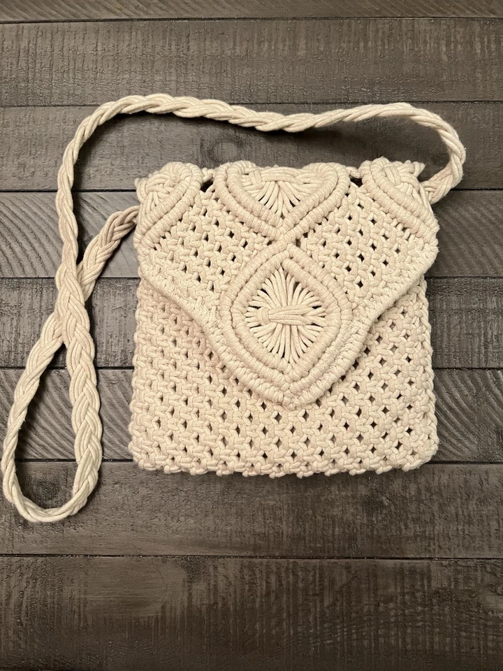Tommy Bahama Boho Crossbody Macrame Ivory Woven Flap Bag Purse - Image 1 of 4