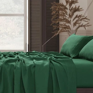100% French Linen 4-Piece Bed Sheet Set, Jade Green, King Sheets - Extra Deep... - Picture 1 of 3
