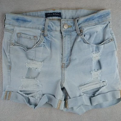 Pantalones cortos de mezclilla Aeropostale tiro alto midi elásticos talla 8 desgastados corte lavado claro Foto 1 de 4