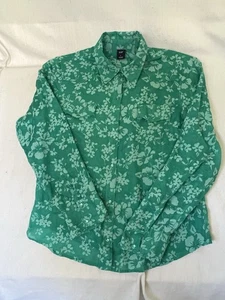 VTG GAP Western Green Floral Print Pearl Button Women Blouse Large Lightweight - Picture 1 of 8