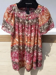 Fairycore East 5th Woman Blouse Orange Pink Elastic Waist Boho Peasant Top 1X - Picture 1 of 11
