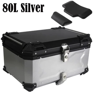 80L Motorcycle Alloy Rear Top Box & Backrest Silver for Kawasaki Triumph Suzuki - Picture 1 of 10
