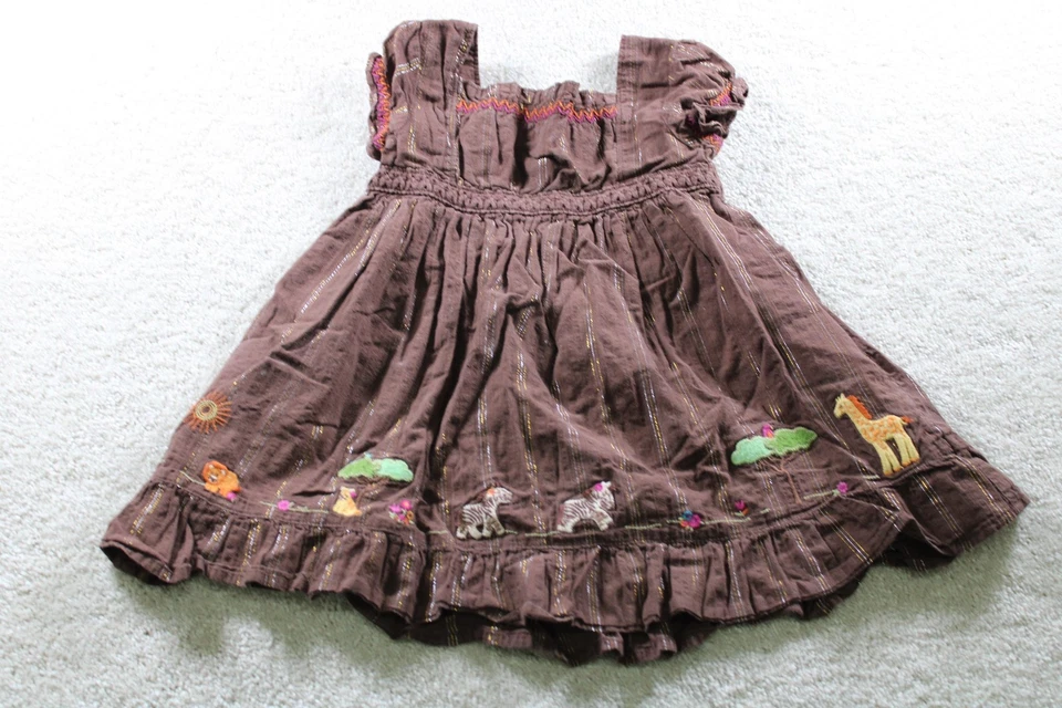 Gymboree Dress Girls 18-24 Months Brown Safari Animals Embroidered Applique - Image 1 of 4