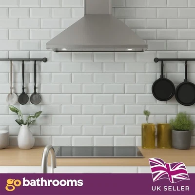 White Subway Metro Kitchen Wall Tile Gloss Shower Tile Bevelled Edge 10x20cm Box - Image 1 of 4