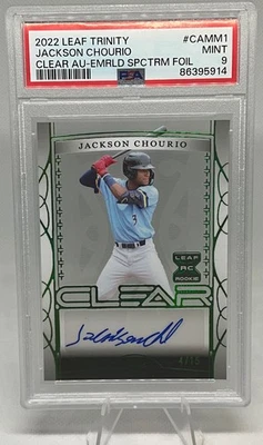 2022 Leaf Trinity CLEAR JACKSON CHOURIO Emerald Spectrum RC AUTO /15 POP 3 PSA 9 - Image 1 of 3