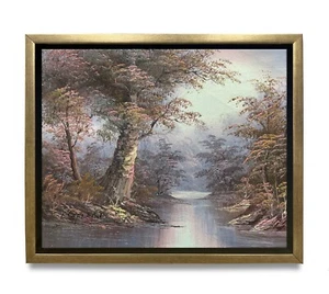 Hungryartist -Bob Ross Style Riverscape on Canvas 8x10 Framed - Picture 1 of 6