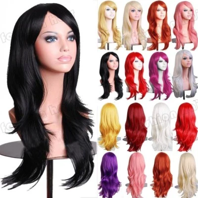 Peluca de pelo sintética ondulada larga cosplay Halloween elegante negra roja g3 Foto 1 de 4
