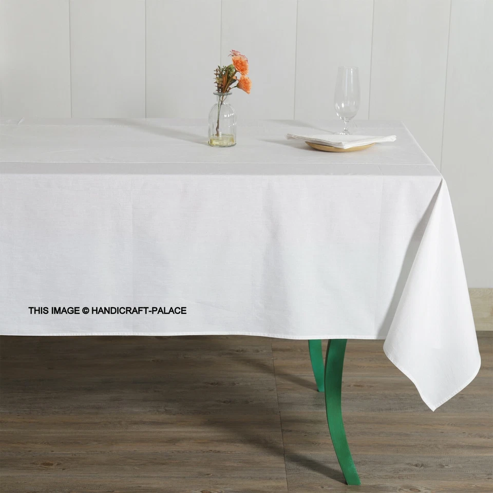 100% Cotton Plain Fabric Tablecloth Square Rectangular White Dining Table Cover - Image 1 of 4