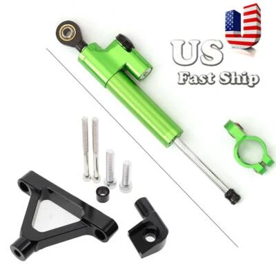 Fit 川崎 ZX6R 2007 - 2008 转向阻尼器稳定器和支架套件 BLK+绿色 美国 — 第 1/4 张图片