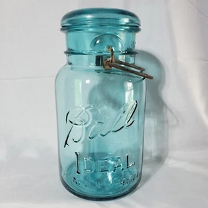 Ball Ideal Einmachglas Quart Pat 14. Juli 1908 - mit Deckel - blau Vintage  - Bild 1 von 3