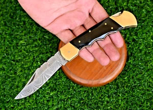 Custom Made Damascus Pocket Knife / Hand Forged Damascus Steel Folding Blade 963 - Picture 1 of 6