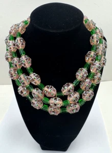 MURANO GLASS VENETIAN MULTI ROW MULTISTRAND VINTAGE NECKLACE PINK GREEN LAMPWORK - Picture 1 of 9