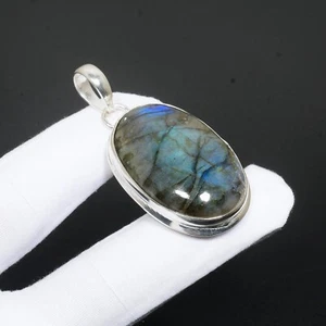 Labradorite Silver Pendant Natural Gemstone Handmade 925 Sterling Silver Pendant - Picture 1 of 5