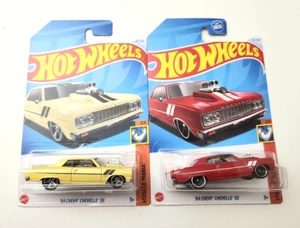 Hot Wheels '64 Chevy Chevelle SS Yellow + Red #157 - 2024 Muscle Mania -2pcs - Picture 1 of 2