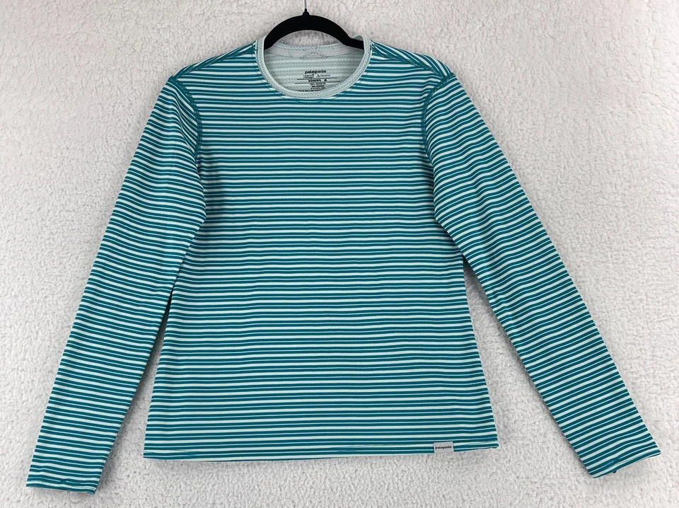 Camisa feminina Patagonia listra verde Capilene 3 peso médio Polartec tamanho médio - Imagem 1 de 4