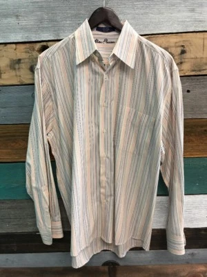 Camisa de vestir para hombre Alan River manga larga talla L rayas multicolores 100 % algodón Foto 1 de 4