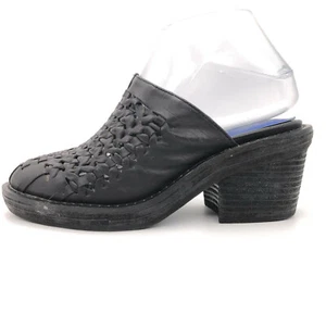 Jeffrey Campbell Black Woven Leather Block Heel Slide Mules Womens 6 M - Picture 1 of 10