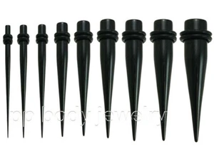 PAIR of Black Acrylic Straight Taper Expander Ear Stretcher Ear Plug 14G-00G - Picture 1 of 2