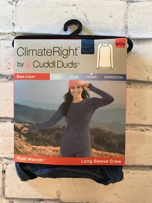 Cuddl Duds Climate Right NIB Women’s Long Sleeve Crew Plush Warmth S Blue Denim - Image 1 of 2