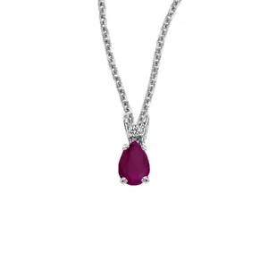 14K White Gold Pear Shaped Ruby & Diamond Pendant with 18" Chain - Picture 1 of 3