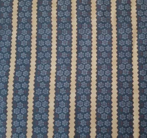 1 yd Wishing Well Ginger Cookie Company Clothworks Tan Floral Stripe Dusty Blue - Picture 1 of 3