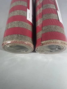 2 - Rolls Burlap & Red Craft Wreaths Mesh Ribbon 9.5" x 10' - Picture 1 of 2