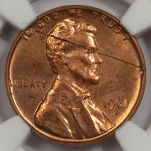 1961 NGC MS64 RD Struck On Defective Cracked Planchet Cent Mint Error Super Rare - Picture 1 of 4