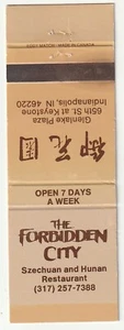 CUBIERTA MATCHBOOK - RESTAURANTE THE FORBIDDEN CITY - INDIANAPOLIS INDIANA - Imagen 1 de 3