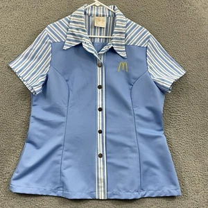 Vintage McDonald's Uniform Shirt Men’s Medium Blue Button 70s Striped Employee - Picture 1 of 9