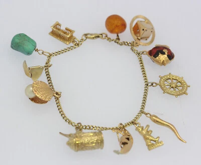 Bettel Armband in 14 kt 14k 585 er Gelbgold mit 12 Anhänger in 333 585 750 Gold - Bild 1 von 4