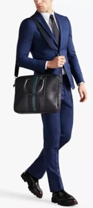 Ted Baker Nevver Document Laptop Bag PU Faux Leather Black Green Shoulder Strap - Afbeelding 1 van 5