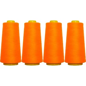 4 BIG CONES NEON ORANGE SERGER SEWING THREAD 2750 YD TEX 27 40S/2- THREADART - Picture 1 of 8