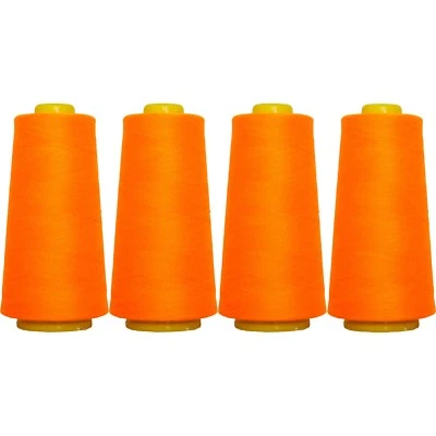 4 BIG CONES NEON ORANGE SERGER SEWING THREAD 2750 YD TEX 27 40S/2- THREADART - Image 1 of 4