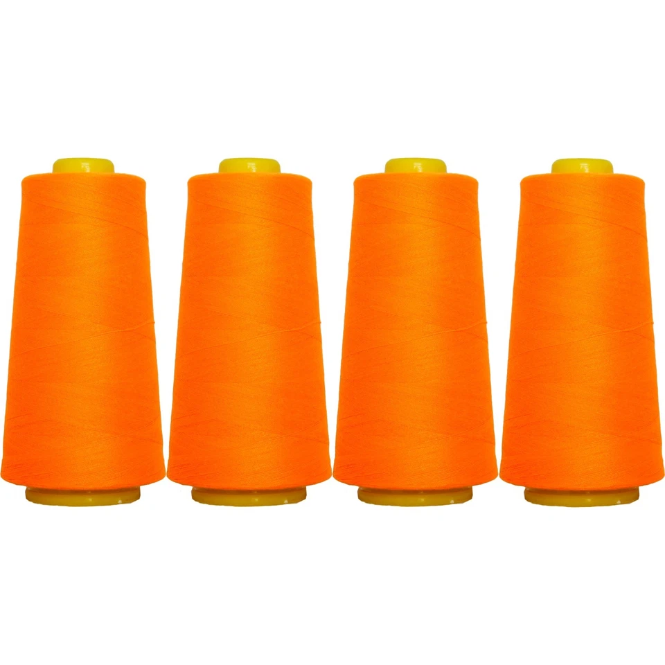 4 BIG CONES NEON ORANGE SERGER SEWING THREAD 2750 YD TEX 27 40S/2- THREADART - Image 1 of 4