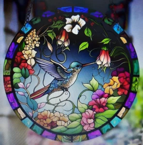 SUNCATCHER-Colibrí Atrapasol Ventana Manchada Acrílico Decoración 6" x 6" - Imagen 1 de 4