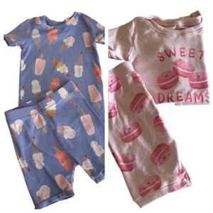 Lot (2) OLD NAVY Girls 5T 5 Pajamas PJs Sets Shorts Ice Cream Macaroons Pink a - Picture 1 of 5