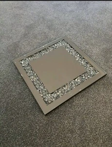 New diamante elegant square mirrored jewelled diamonds candle plate 25cm - Picture 1 of 3