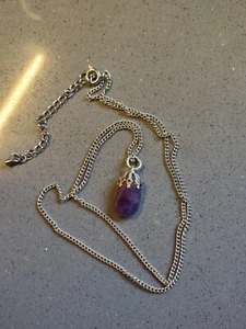 Vintage 1970s Amethyst Pendant and 47cm Silver Tone Curb Chain - Picture 1 of 4